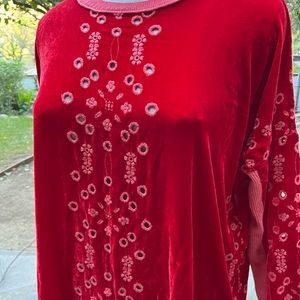 Johnny Was red velvet eyelet sweatshirt top S-XL